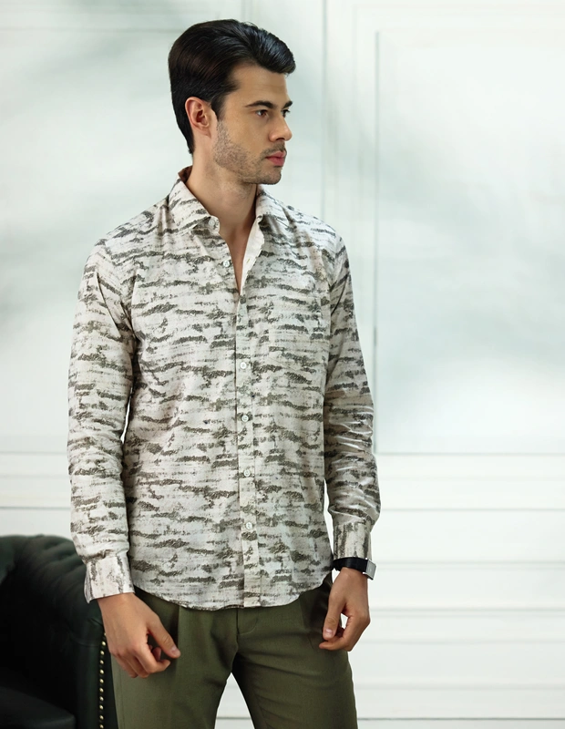 Marble Moss Cotton Shirt in Mint Green